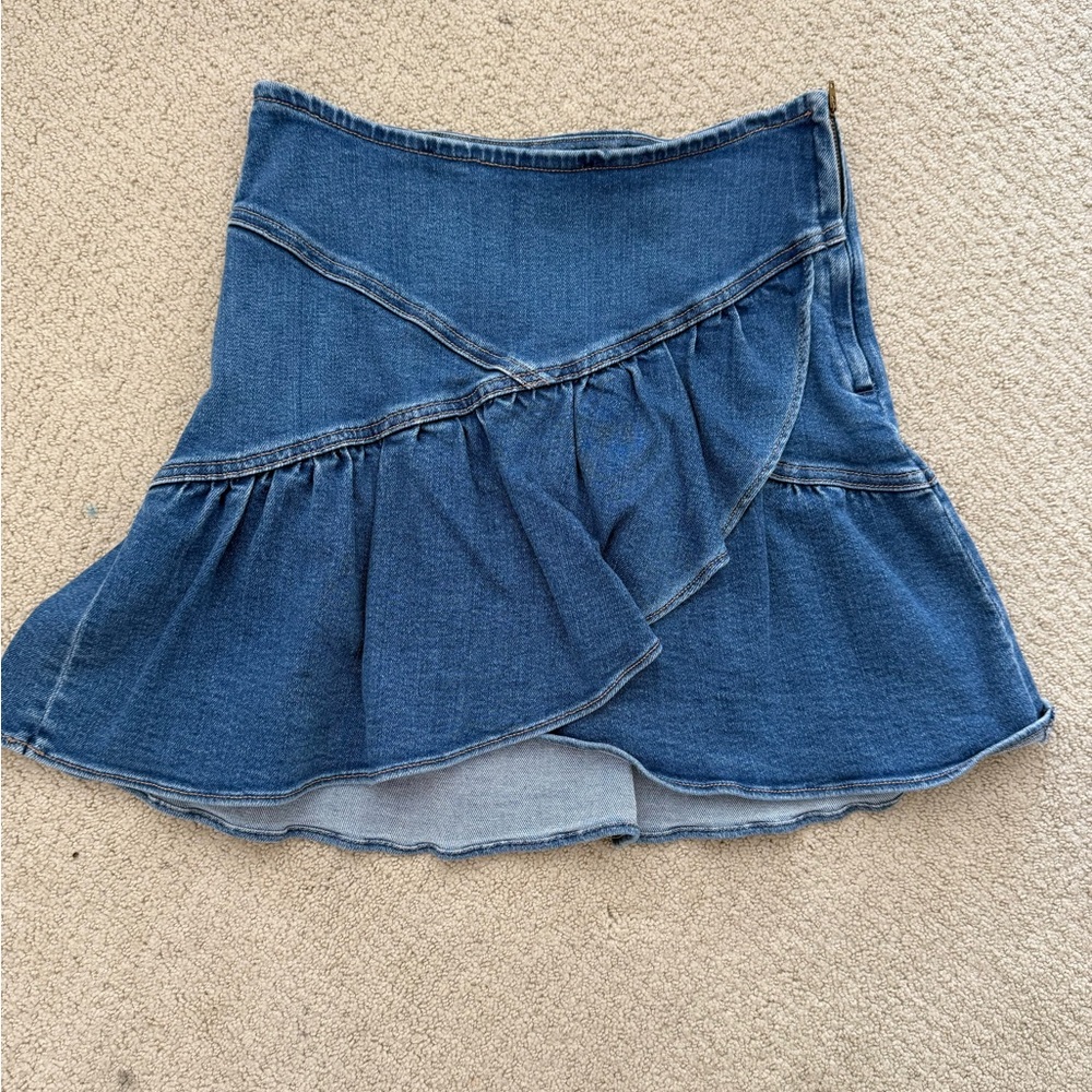 Mother Denim The Minx Ruffle Asymmetric Denim Mini Skirt size 27